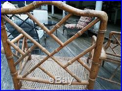 Pair of Vintage Mid Century Chinese Chippendale Bamboo Rattan Chairs