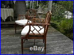 Pair of Vintage Mid Century Chinese Chippendale Bamboo Rattan Chairs