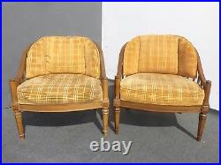 Pair of Vintage Mid Century Modern Orange Velvet Accent Arm Chairs