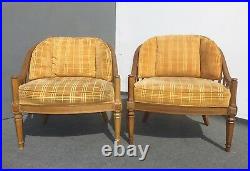 Pair of Vintage Mid Century Modern Orange Velvet Accent Arm Chairs