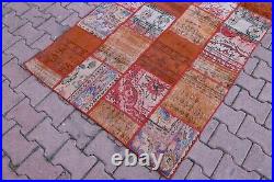Patchwork Carpet Anatolian Vintage Handmade Authentic Orange Accent Rug 4x7 ft
