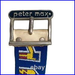 Peter Max Vintage 70s Pop Art Alphabet Belt Enamel Canvas Signed Blue Red Retro