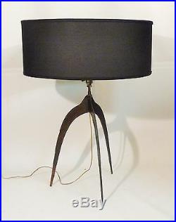 Pr Tripod Art Moderne Iron Torched/ Brutalist Table Lamp MID Century Vintage