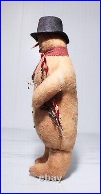 Primitive Vintage Folk Art Cotton Handmade Christmas Snowman Holiday Doll Figure