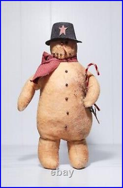Primitive Vintage Folk Art Cotton Handmade Christmas Snowman Holiday Doll Figure