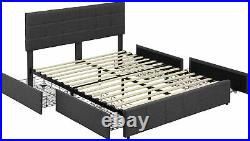 Queen Size Bed Frame with 4 Storage Drawers Platform Adjustable Height Headboard