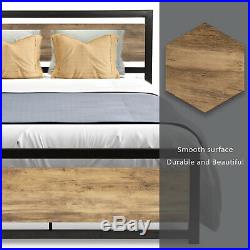 Queen Size Platform Bed Frame Mattress Foundation with Metal Slats & Wood boards