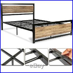 Queen Size Platform Bed Frame Mattress Foundation with Metal Slats & Wood boards