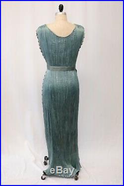 RARE Mariano Fortuny 1910s Edwardian Blue Delphos Micro Pleat Gown Glass Beads
