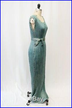 RARE Mariano Fortuny 1910s Edwardian Blue Delphos Micro Pleat Gown Glass Beads