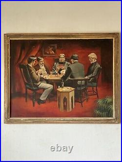 RAY IRWIN ANTIQUE IMPRESSIONIST OIL PAINTING VINTAGE GAMBLER MAN CAVE 1950s