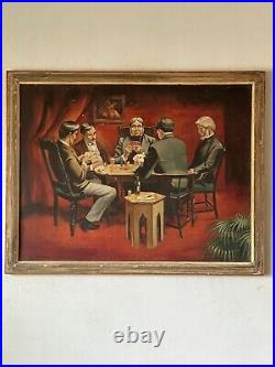 RAY IRWIN ANTIQUE IMPRESSIONIST OIL PAINTING VINTAGE GAMBLER MAN CAVE 1950s
