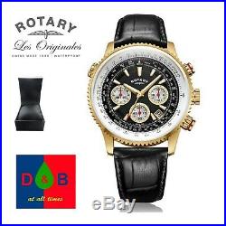 REDUCED Rotary GS0300804 Men's Black Leather Strap Pilot Chrono Quartz Watch