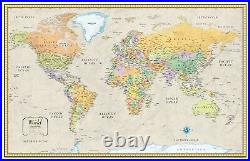 RMC 32 x 50 World Wall Map Mural Poster Classic Edition Earth Tone Wall Decor