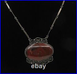 RUSSIA 925 Sterling Silver Vintage Antique Red Jasper Chain Necklace NE3501