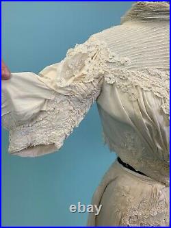 Rare Antique Edwardian Victorian silk gown with battenberg lace and underskirt