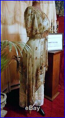 Rare! Antique Victorian Edwardian Titanic Era Beaded Dinner Gown c. 1911-1912