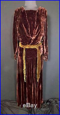 Rare Plus Size 16-18 Vintage 1920's-1930's Bias Cut Brown Velvet Evening Dress