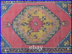 Red Geometric Turkish Vintage Rug, 3.2x5.4ft, Red Antique Bohemian Handmade Rug