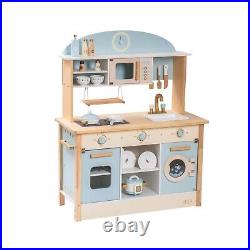 Robud Pretend Play Wooden Kitchen Set for Kids Microwave Oven Clock Towel Rack