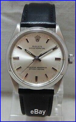 Rolex Oyster Perpetual 34 mm Mens SS Watch Original Dial On Leather Strap 1967