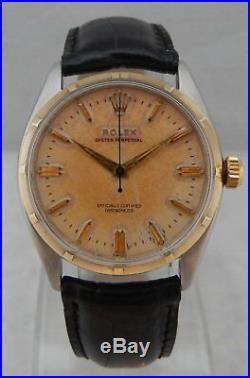 Rolex Oyster Perpetual 34mm 14k/ss Gold Mens Watch ORIGINAL Silvered Dial 1955