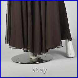 S 1970s Brown Wide Leg Jumpsuit Feather Trimmed Palazzo Pants Legs Disco 70s VTG