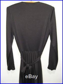 SALE Vintage 1970s Jumpsuit Black Nylon Palazzo Pants WIDE leg LOW V Neck dress