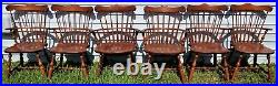 SET of (6) Vintage S BENT BROTHERS BROS COLONIAL WINDSOR CHAIRS 2 Arm 4 Side