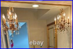 Set Of 2 Antique wall Sconces Italian Tole Gold Gilt Electric large