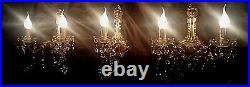 Set of 3 Antique Vintage French Versailles Crystal Bronze Wall Lamps Sconces