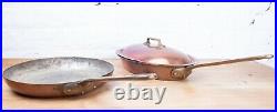 Set of 5 Vintage Antique Helvitia English Copper Brass Saucepans & Frying Pans