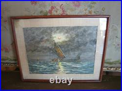 Signed Dawan Vintage Possibly Antique Watercolor Painting of Ships At Sea