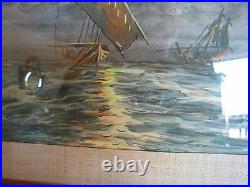 Signed Dawan Vintage Possibly Antique Watercolor Painting of Ships At Sea