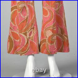 Small 1970s Wrangler Pink and Orange Abstract Print Bellbottoms VTG Boho Jeans