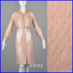 Small Bill Blass 1970s Dress Pink Sequin VTG 70s Long Sleeve Cocktail Designer