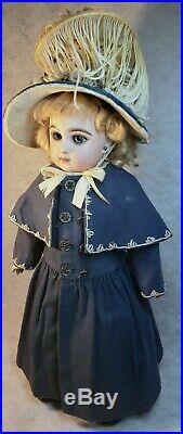 Stunning 18 inch Antique Closed Mouth French Tete Jumeau Bebe Doll Blue PW Eyes