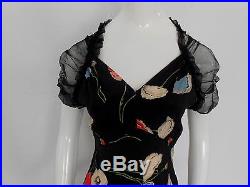Stunning Vintage 1930's Silk Bias Cut Poppy Print Gown with Net Back Glamorous