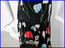 Stunning Vintage 1930's Silk Bias Cut Poppy Print Gown with Net Back Glamorous