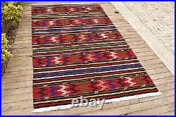 Turkish 4x8 Vintage Kilim Handwoven Cicim Kilim Natural Wool Area Rug 152x250cm
