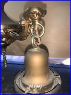 VINTAGE ANTIQUE Brass 2 BULB CEILING CHANDELIER LIGHT FIXTURE Victorian
