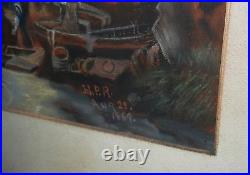 VINTAGE ANTIQUE Painting of an OLD SHIP/HARBOR Bay Scene HPR 1889 Framed WOW