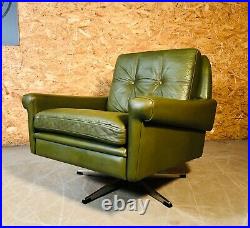 VINTAGE DANISH MID CENTURY OLIVE GREEN LEATHER LOUNGE CHAIR by SVEND SKIPPER