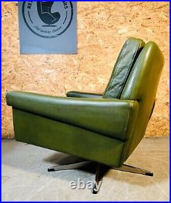 VINTAGE DANISH MID CENTURY OLIVE GREEN LEATHER LOUNGE CHAIR by SVEND SKIPPER