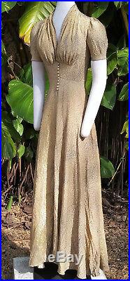 VINTAGE GOLD LAME EVENING GOWN/ DRESS c. 1930s WEARABLE