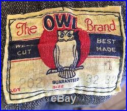 VTG 1930s 1940 Owl Brand Work Mountain Pocket Denim Jean Salt Pepper Overalls