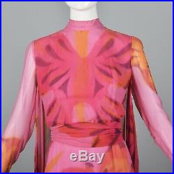 VTG 1960s 60s Sands Las Vegas Silk Chiffon Jumpsuit Cape Train Psychedelic Pink