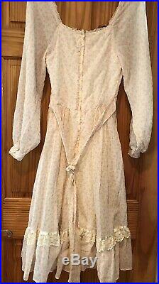 VTG 70s Gunne Sax Ivory Fairy Tale Lace Up Corset Embroidered Maxi Dress Sz 5