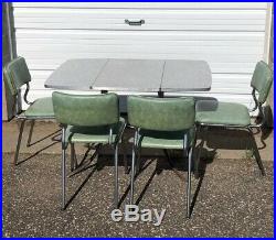 VTG Gray Top Formica Foldable Table with 4 Green Chairs