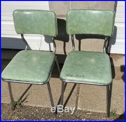VTG Gray Top Formica Foldable Table with 4 Green Chairs